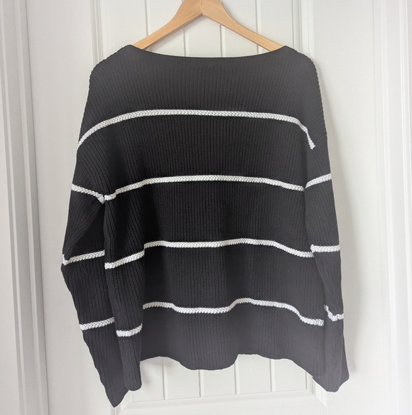 Talbot's Classic Black & White Pima Cotton Striped Sweater Size Large NWT - Picture 3 of 9